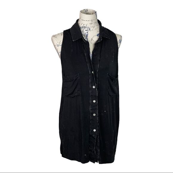 BLACK Button Down Sleeveless Tunic - Picture 5 of 10